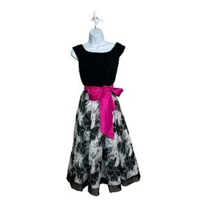Eliza J Sleeveless Jersey Sash Bodice & Flair Puffy Embroidered Printed Skirt